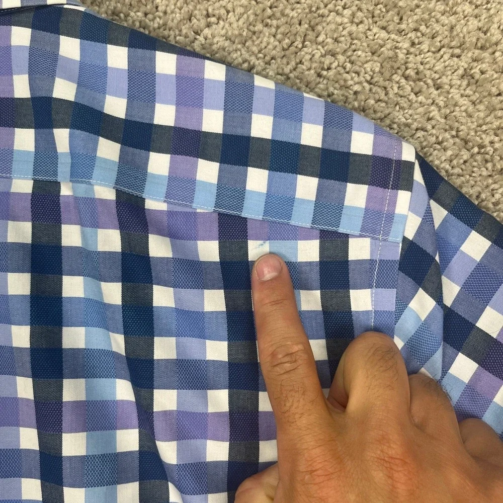 Banana Republic Blue White Check Plaid Dress Shirt Men Medium Grant Fit Non-Iron